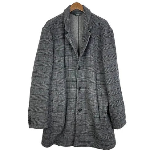 Tahari XXL Gray Plaid Wool Blend Long Pea Coat - Picture 1 of 12