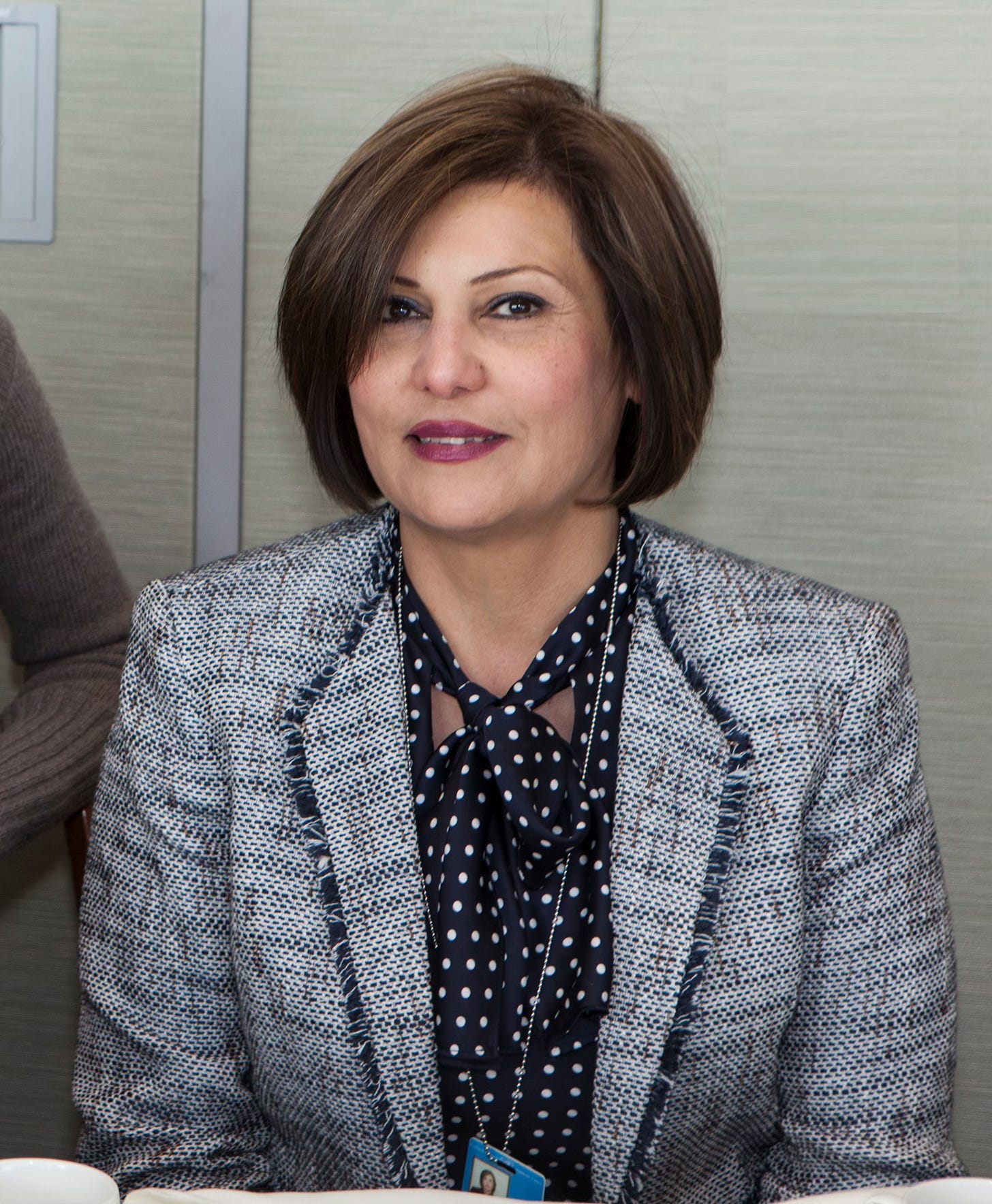 A photograph of Libyan human rights activist Salwa Bugaighis attending CSW58