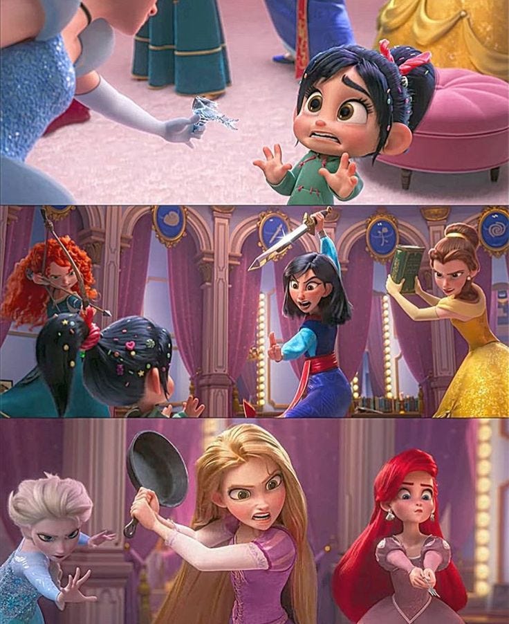 Ha! Belle has a book and Ariel's got a fork!