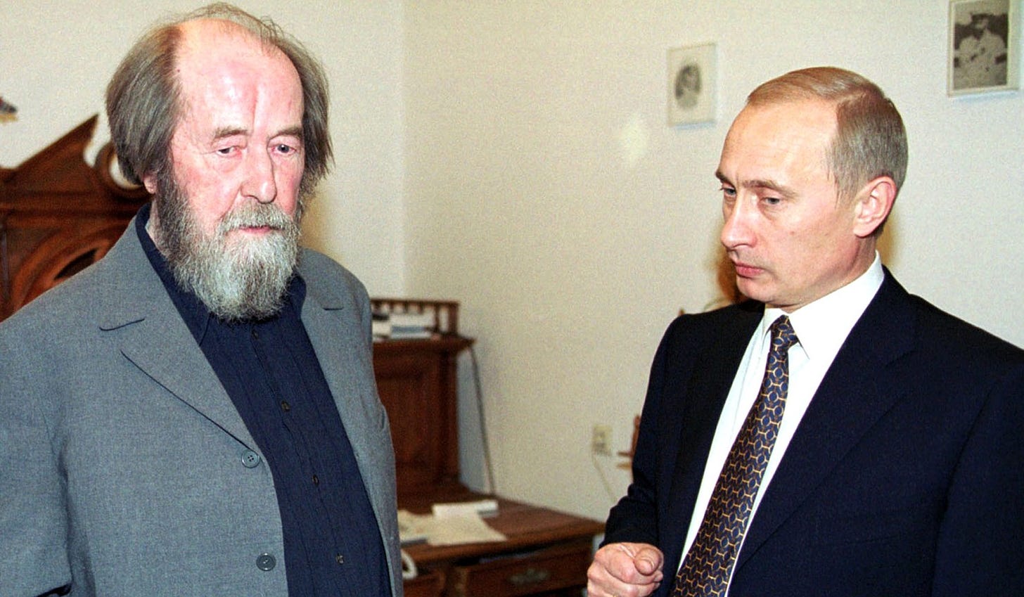 President Vladimir Putin (right) meets Russian writer Aleksandr Solzhenitsyn in Moscow, Russia, September 20, 2000. 