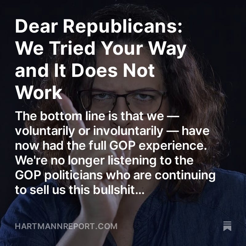 Dear Republicans: We Tried Your Way and It Does Not Work