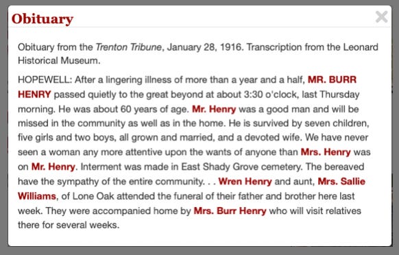 newspaper obituary for Burr Henry 1916 newspaper obituary for Burr Henry 1916