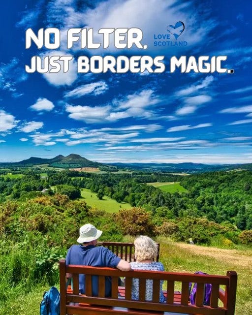 May be an image of 2 people and text that says "NO FILTER. SCOTLAND ND LOVE JUST BORDERS MAGIC. 三 Fl 丸晶"