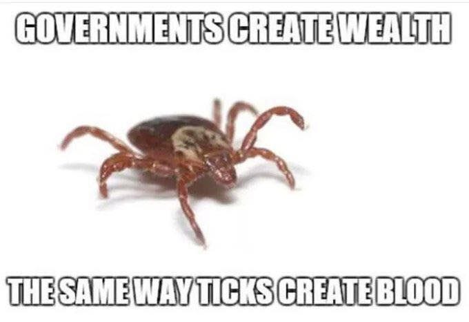 May be an image of text that says 'GOVERNMENTS CREATE WEALTH THE SAME WAY TICKS CREATE BLOOD'