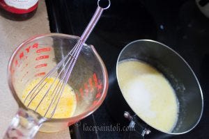 This is the second recipe I have run across recently that called for boiling the liquid ingredients. This isn't a yeast dough, where temperature matters, so I wonder if this harks back to the day when boiling milk was a safety matter. 