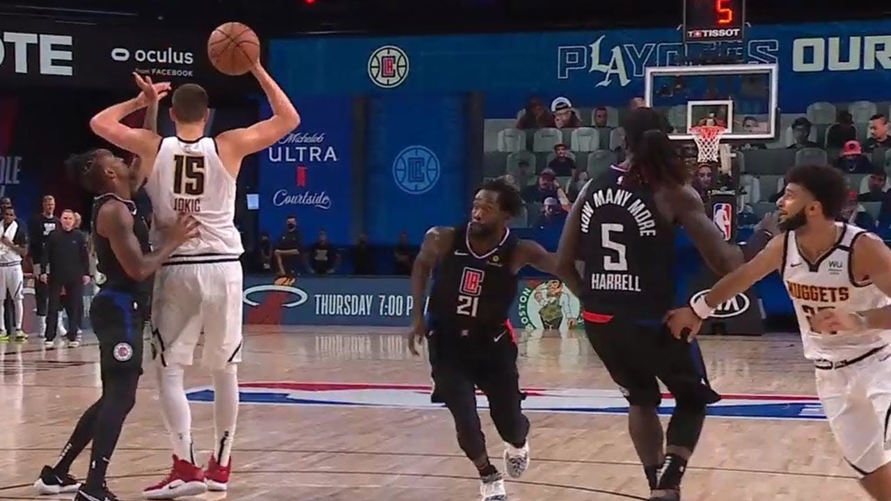 Nikola Jokic throwing a no look, two handed, over the head pass | Game 7 |  Clippers vs Nuggets