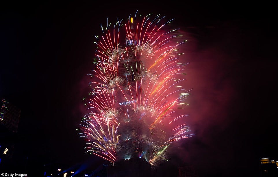 TAIPEI: Fireworks light up the Taiwan skyline and Taipei 101 during New Year's Eve celebrations on January 01, 2025 in Taipei, Taiwan