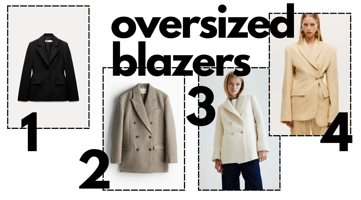 Oversized blazers collection featuring black, beige, and white structured styles. Includes single-breasted and double-breasted designs with wide lapels, textured fabrics, and matching sets for modern, masculine-inspired looks. Perfect for fall fashion, layering, and business-casual outfits.