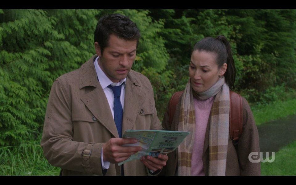 Castiel with Mellie in park before Djinn arrives SPN