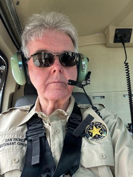 Texas Lt. Governor Dan Patrick touring Colony Ridge by helicopter in 2023 Texas Lt. Governor Dan Patrick touring Colony Ridge by helicopter in 2023