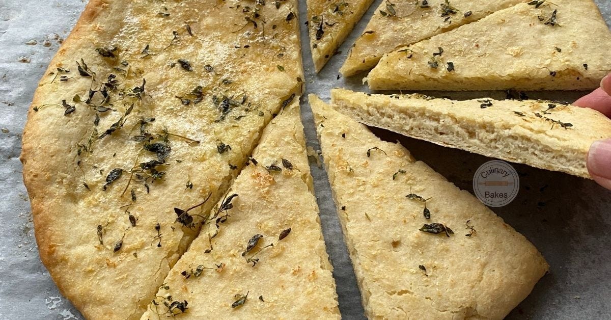 Garlic Flatbread with slices cut out.
