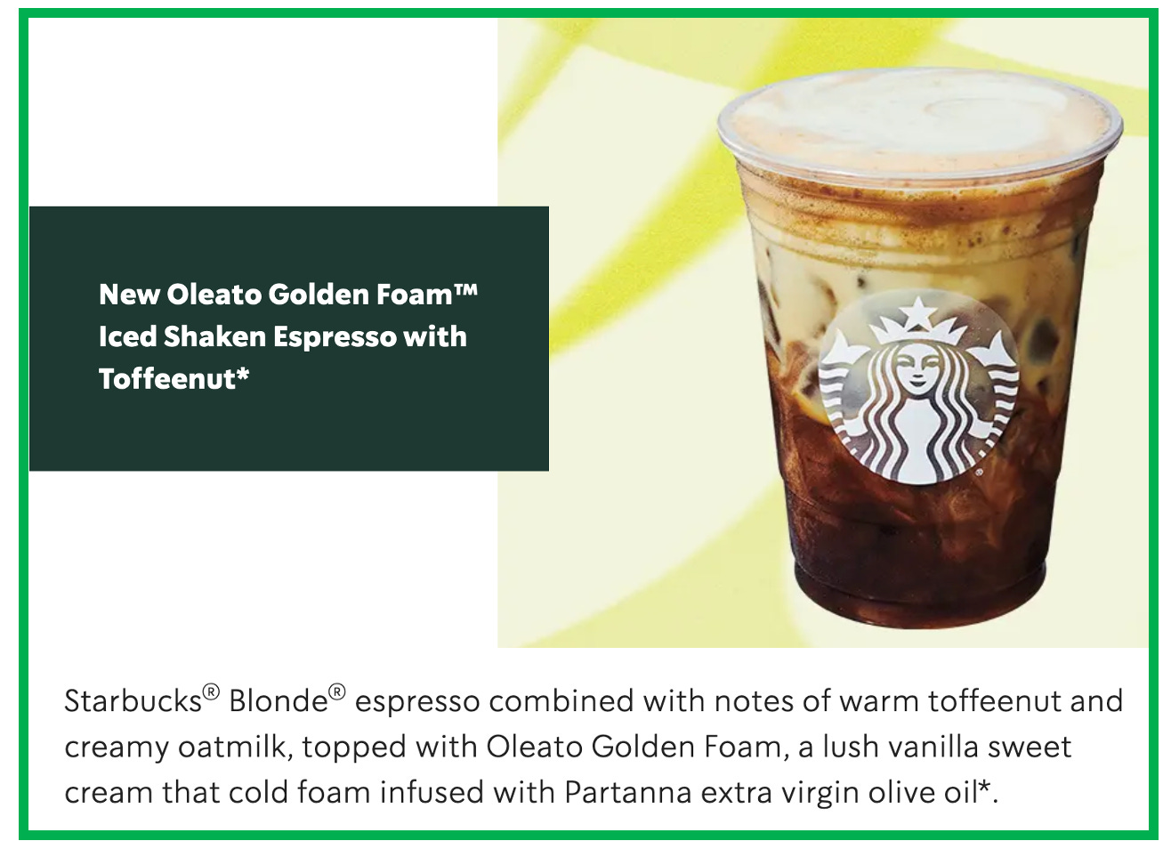 Starbucks marketing material for Oleato