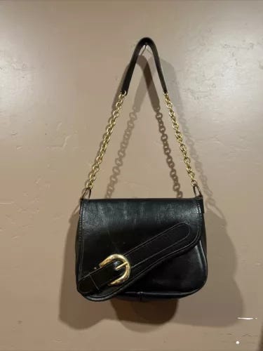 Vintage 1960’s GoGo Girl Etra Purse Black Leather  Buckle Handbag Chain Strap - Picture 11 of 11