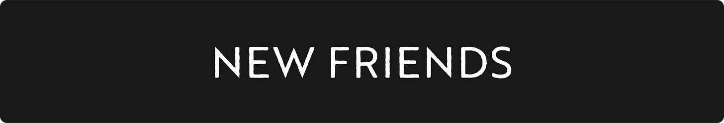 Black background with white text reading NEW FRIENDS