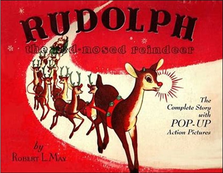Original cover art of Rudolph the Red-Nosed Reindeer.