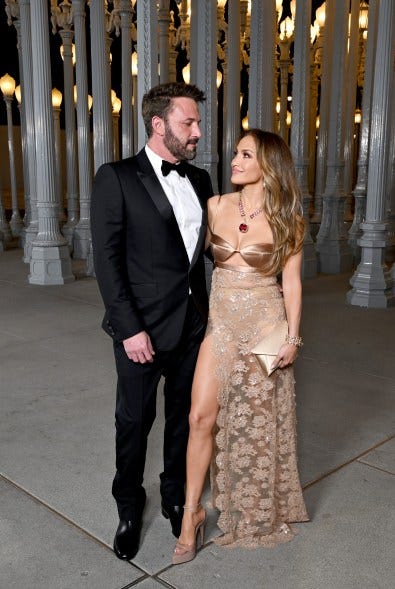 Ben Affleck and Jennifer Lopez wear Gucci on the LACMA Art+Film Gala 2023 red carpet.