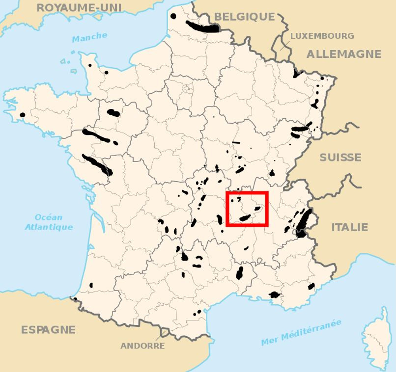 map highlighting Loire mining region in France