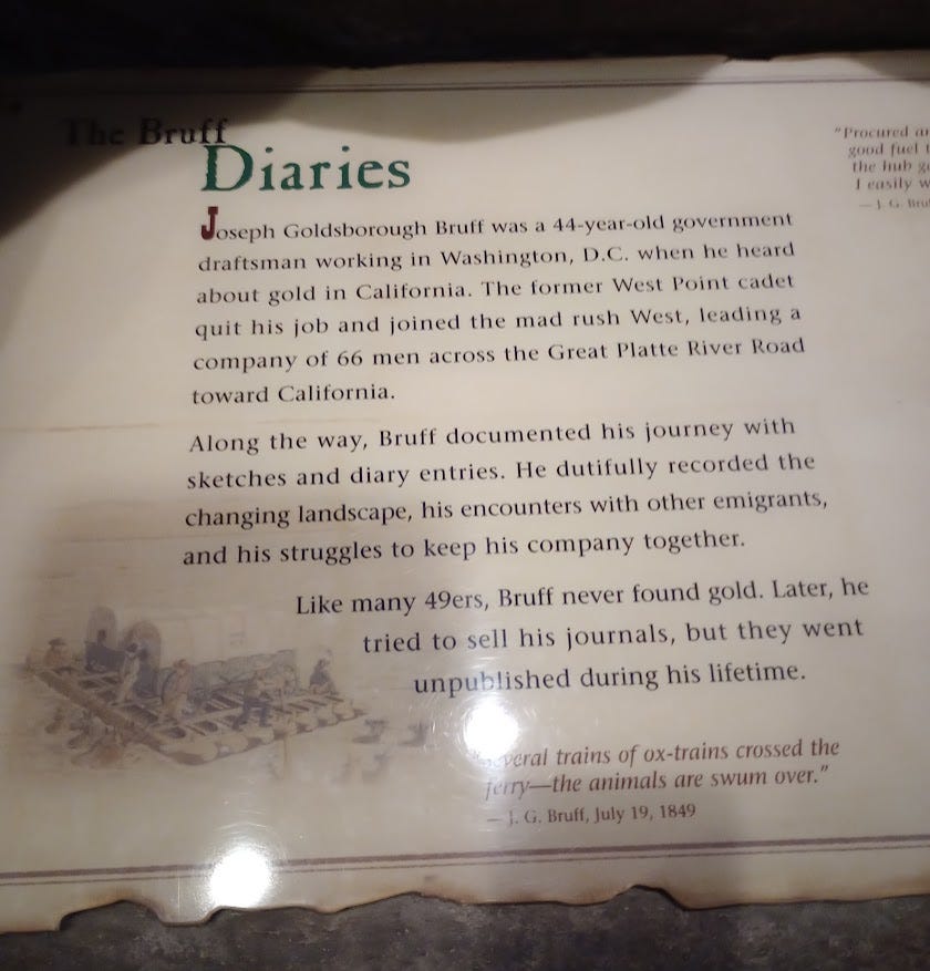 Info panel in museum, about the diary of Joseph Goldsborough Bruff