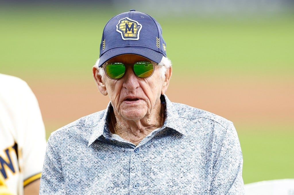 Bob Uecker before a Brewers game on July 28, 2024.