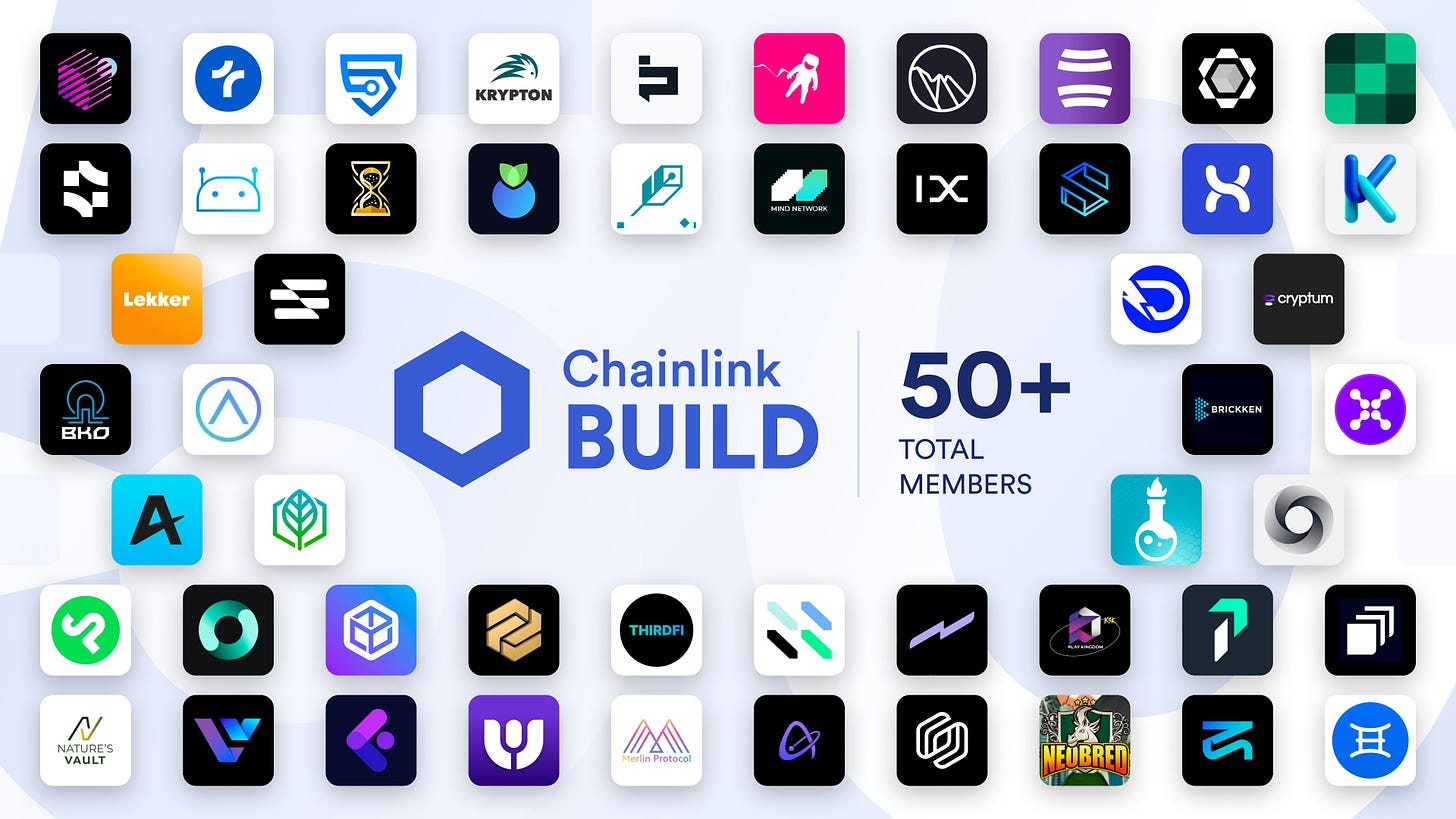 Chainlink on X: "🏗️ #ChainlinkBUILD is now 50+ members strong 🏗️  @SpaceandTimeDB @truflation @bitsCrunch @KryptonProtocol @InterestDeFi  @Galaxisxyz @Dolomite_io @caskprotocol @chainml_ @BitcoinCom @NuonFinance  @robolabs_biz @QuantAMMDeFi ...