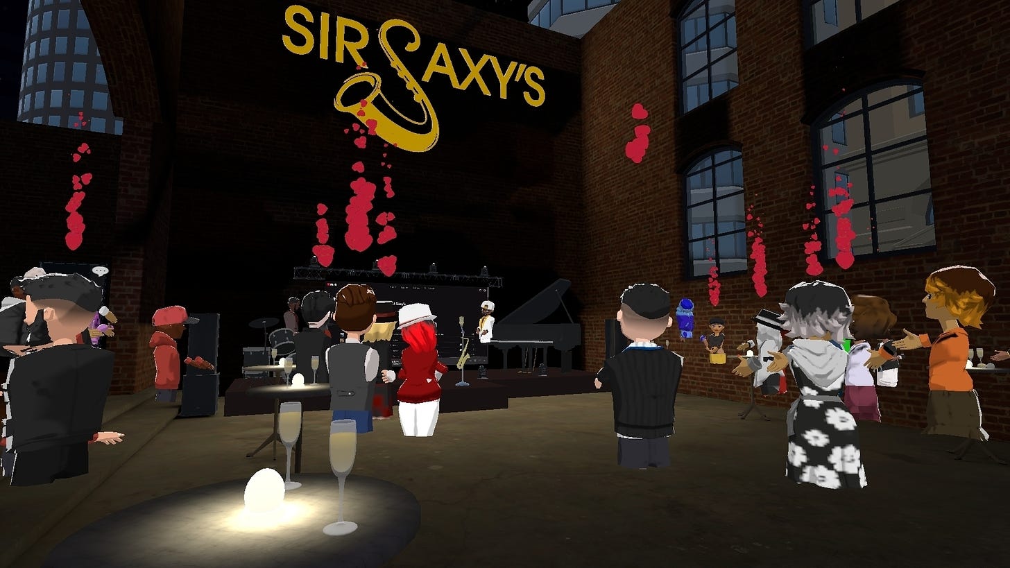 Image of SirSaxy performing at a Saturday at Saxy's event in AltspaceVR.