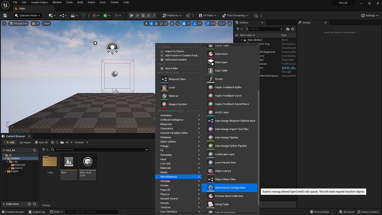 Creating an OpencolorIO config file in Unreal Engine.