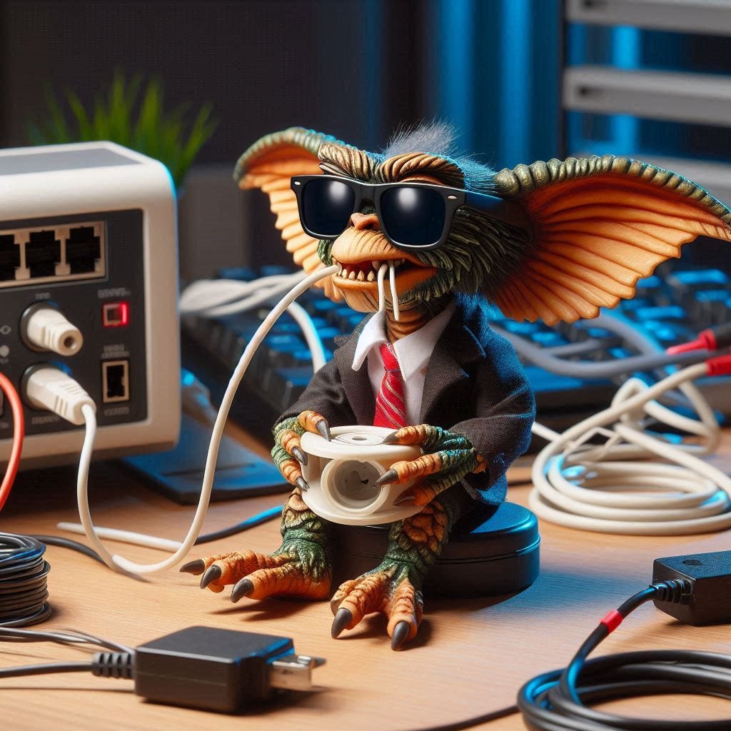 CIA gremlin eating a modem