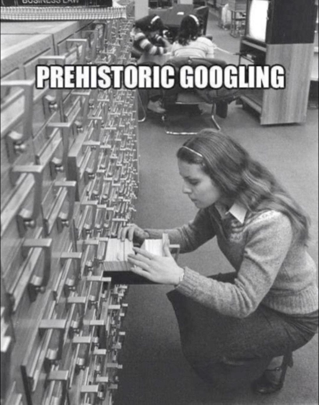 May be an image of 2 people and text that says 'PREHISTORIC GOOGLING'