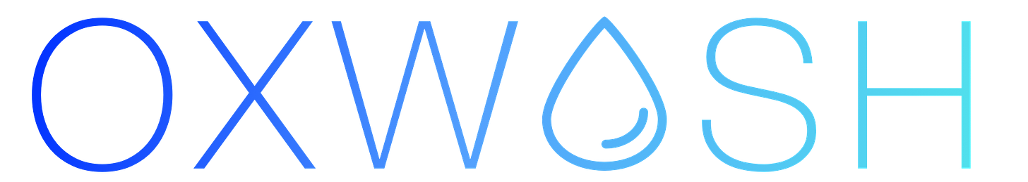 Oxwash logo with dark blue to light blue gradient.