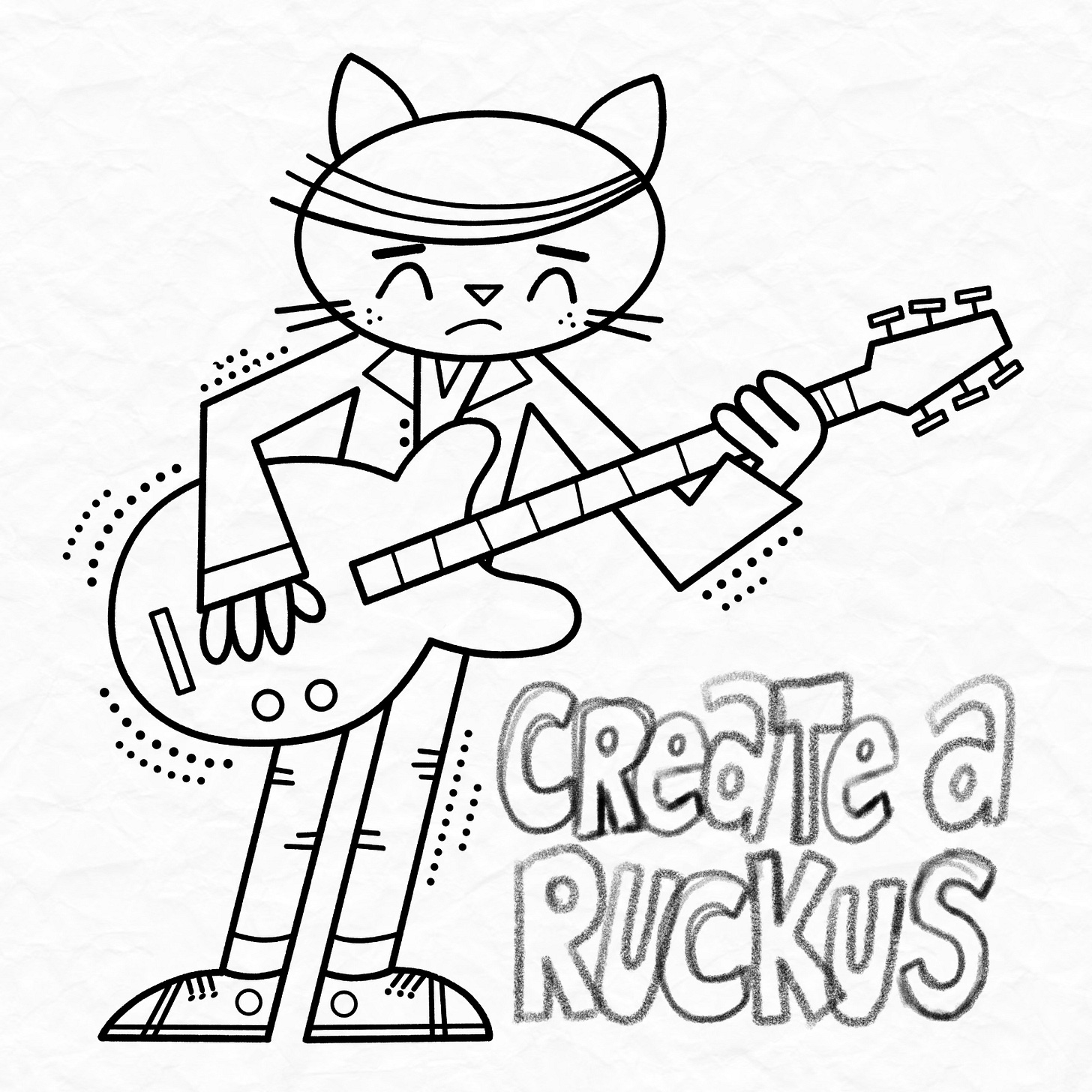 a sketch of a cat playing a guitar