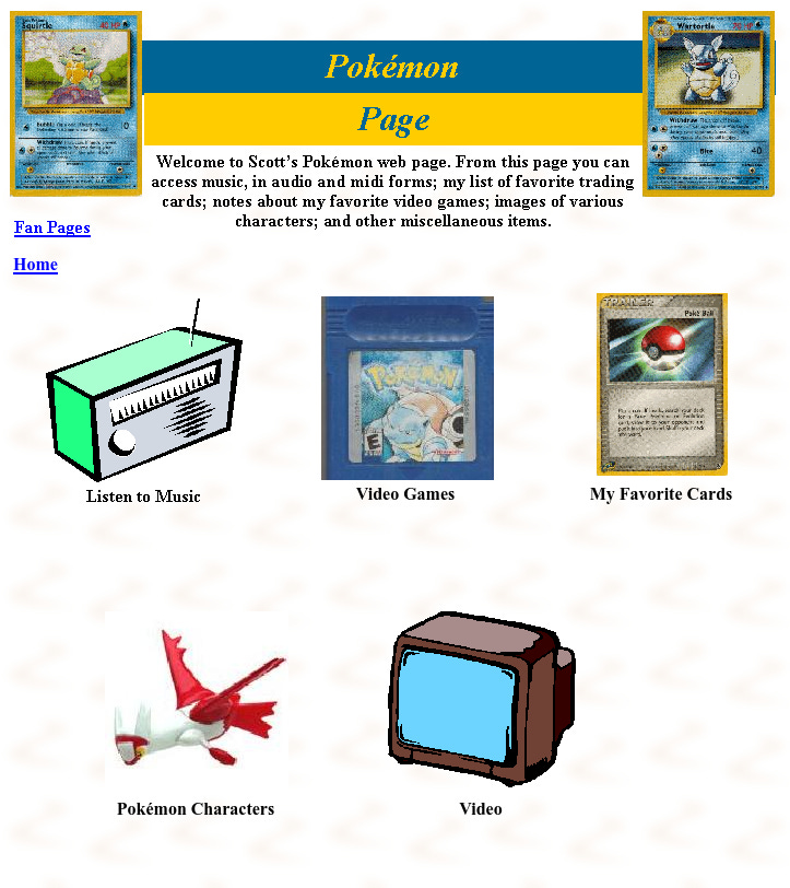 A screenshot from Cat’s original Pokémon page from around 2003