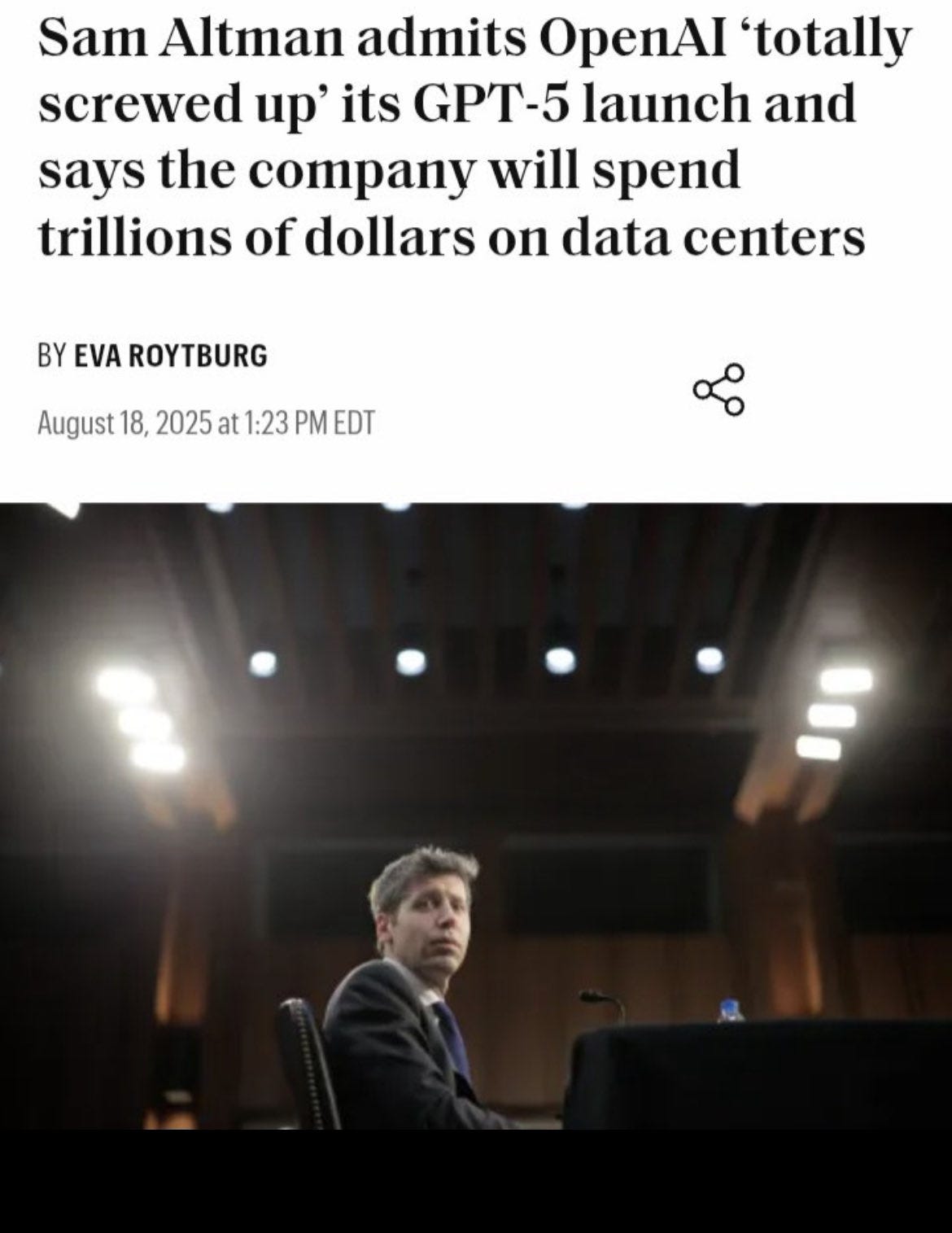 A news headline about Sam Altman seeking trillions for AI chips