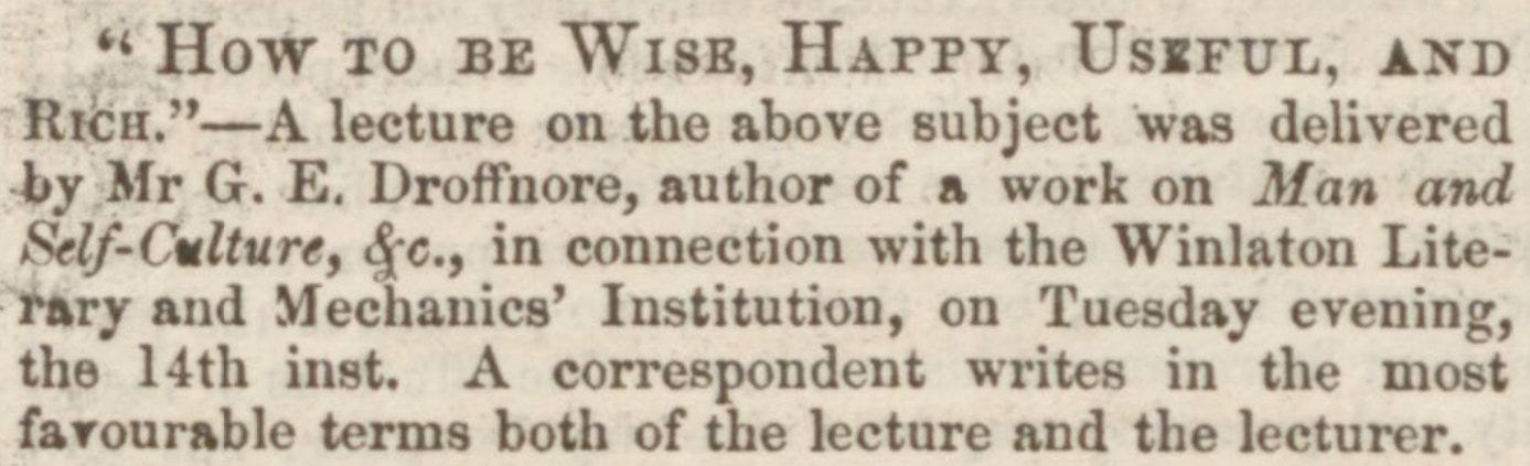 How to be Wise, Happy, Useful, and Rich, Newcastle Guardian, 18 September 1857