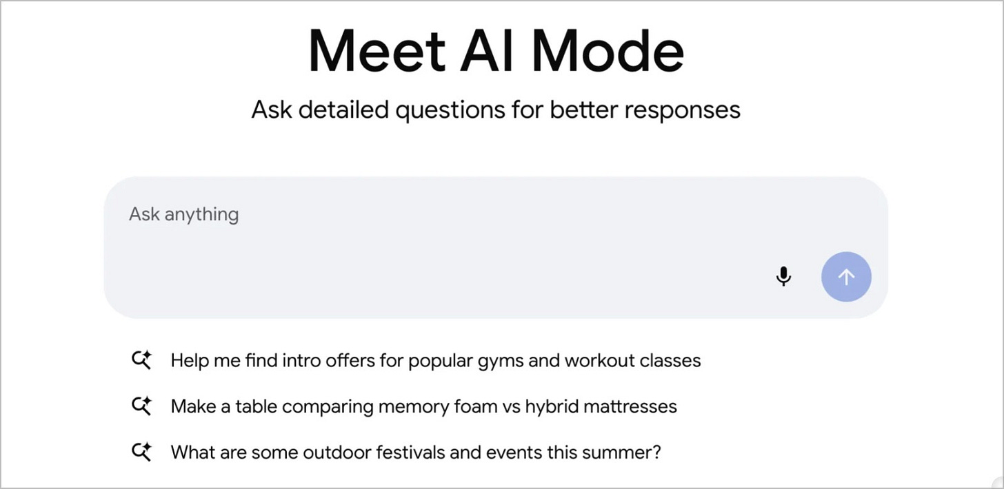 inicio de la experiencia AI mode de Google