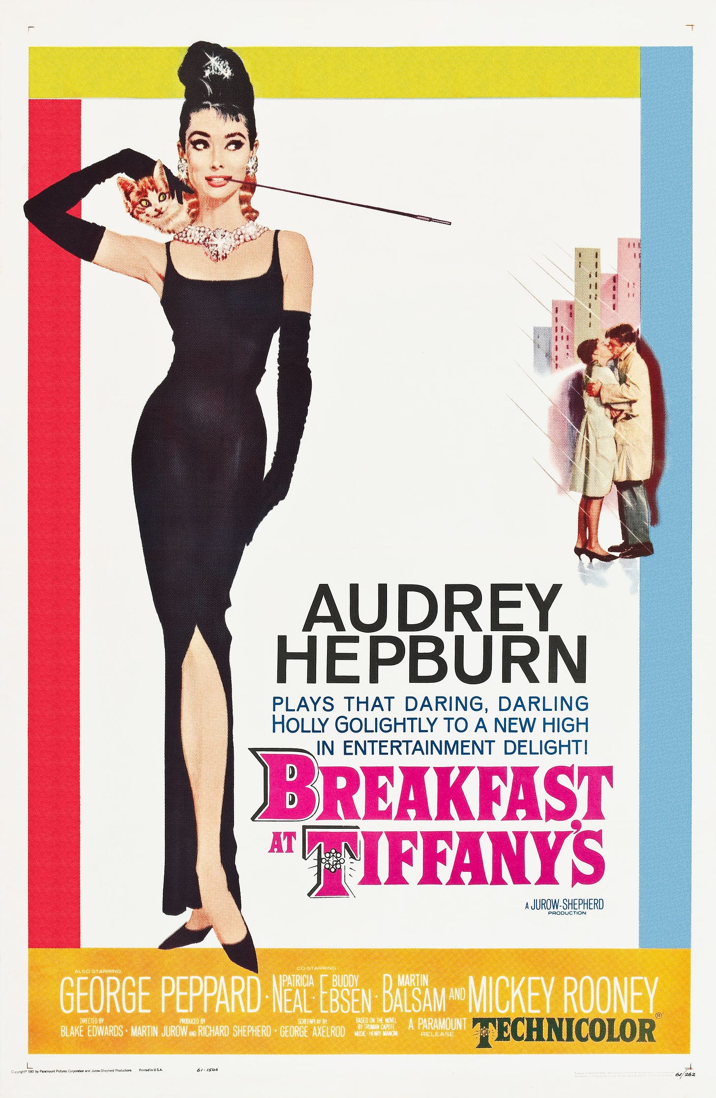 The poster for Breakfast at Tiffany's, a perfect example of 1960s styling!