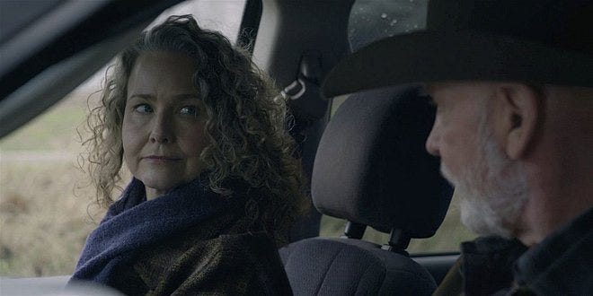 Walker Molly Hagan and Mitch Pileggi in car talking 108.