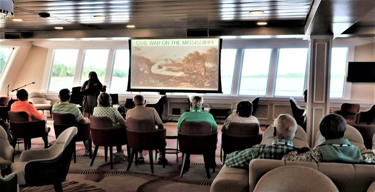 Daily lectures and other entertainment onboard the American Cruise Lines riverboat are regularly available. Photo by Victor Block