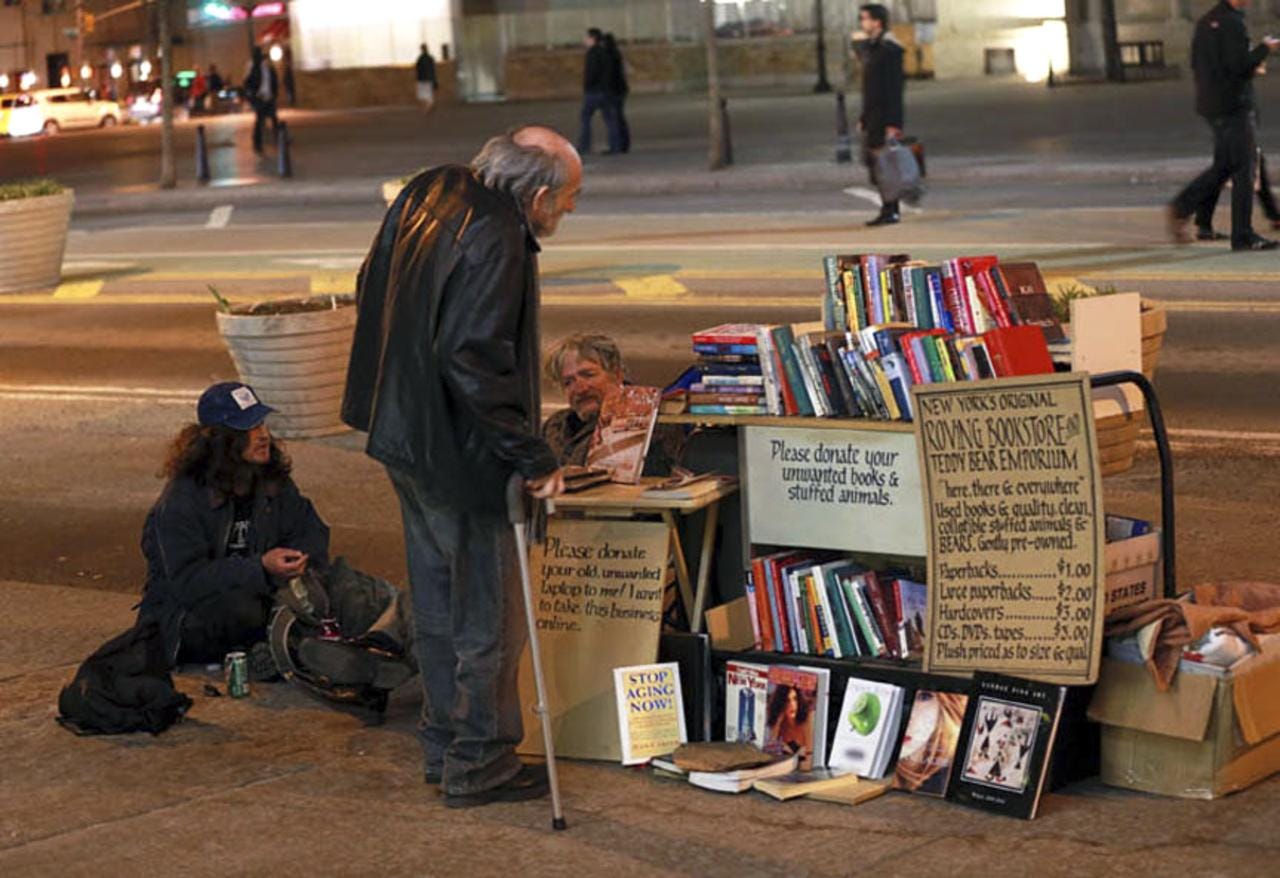 A bookseller in Union Square, at 17th Street near Broadway.