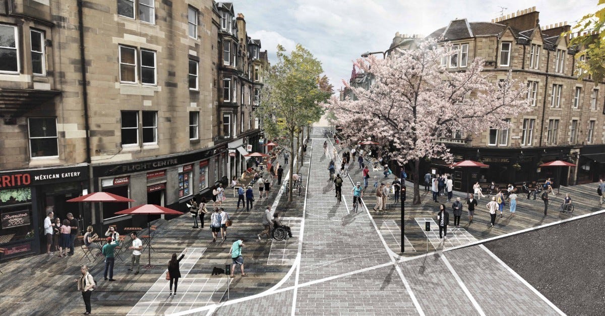 artists impression of pedestrian improvements on george street in edinburgh