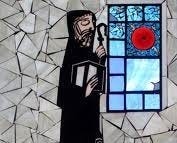 monk looking out of window