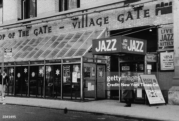 Exterior view of the Village Gate jazz club on Bleeker Street in ...