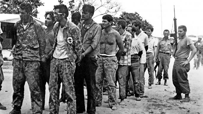 A group of Cuban counter-revolutionaries, members of Assault Brigade 2506, after their capture in the Bay of Pigs, Cuba.