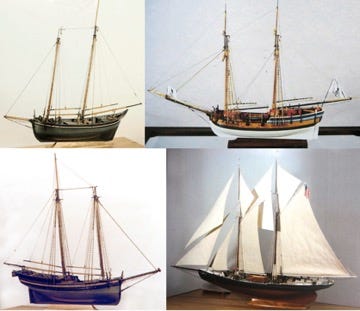 A collage of several model ships

Description automatically generated