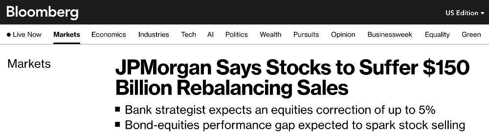 Bloomberg headline on JP Morgan rebalancing note