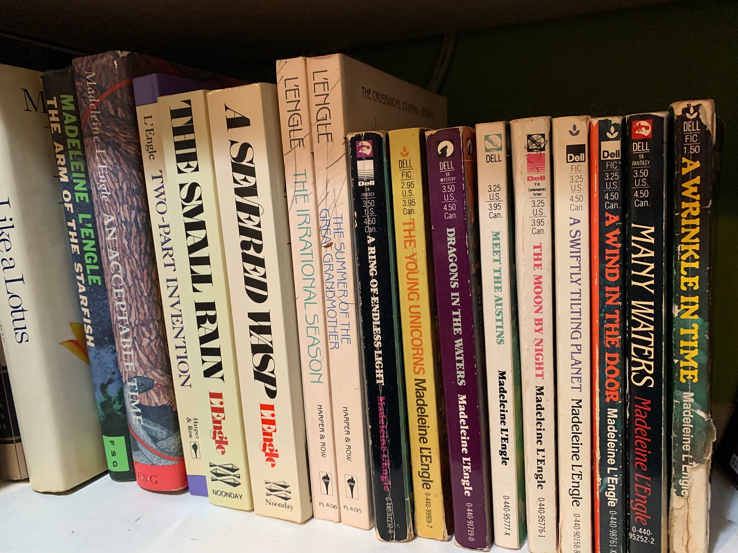 View of books spines on a shelf