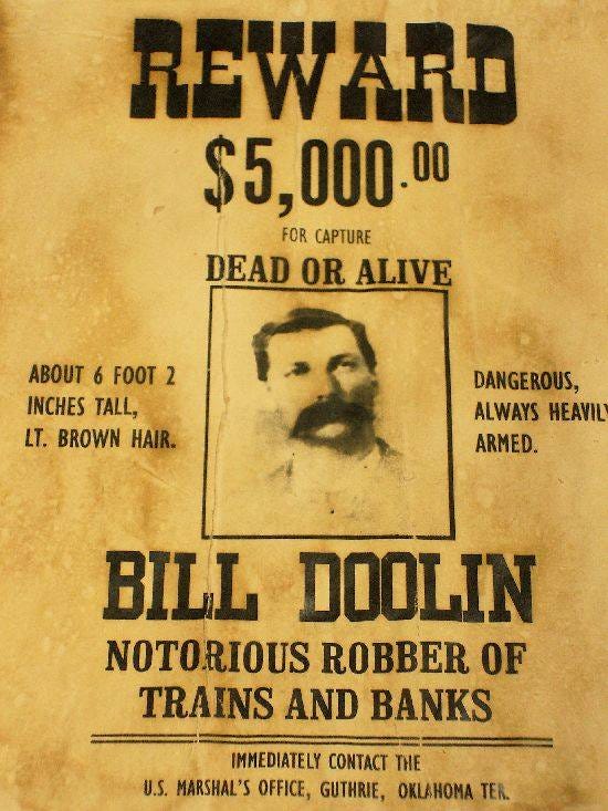 Wanted poster for the Outlaw Bill Doolin