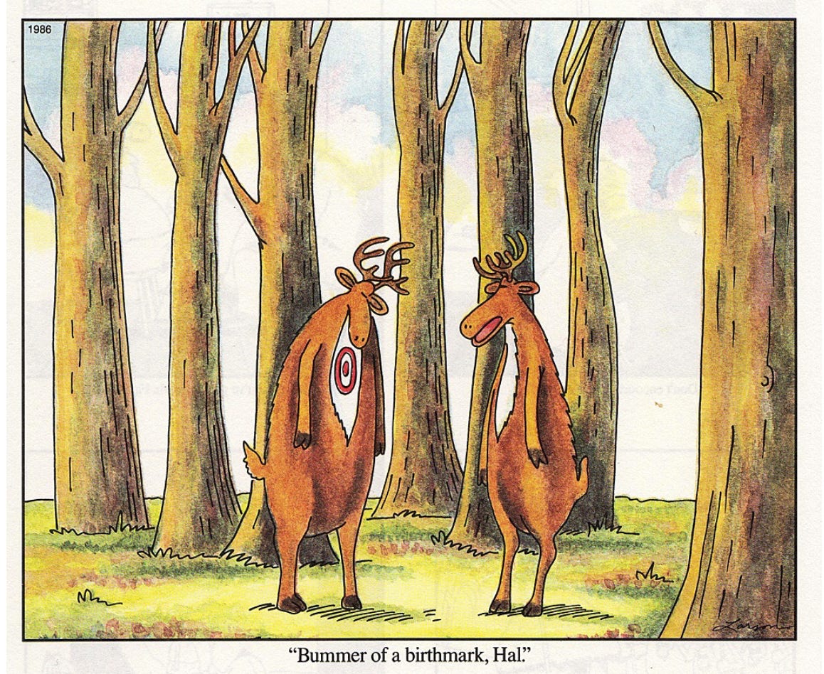 A cartoon of two deer in a forest

Description automatically generated