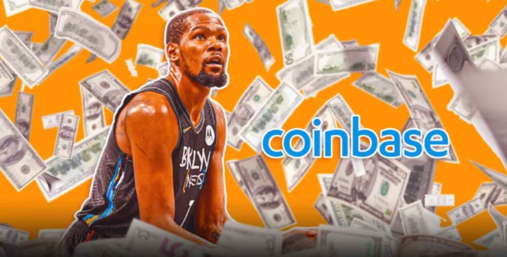KD's investment in Coinbase made bank, but not all athletes have the same success (image: https://www.insidesport.co/nba-2021-kevin-durants-investment-in-coinbase-in-2017-worth-53-times-now/)