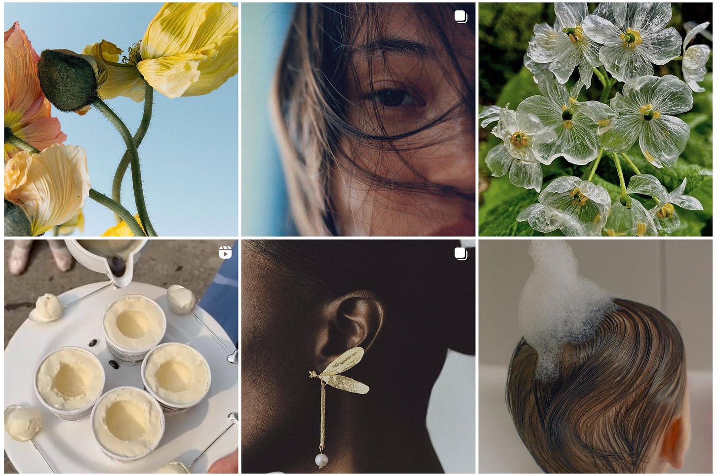 Screenshot from an "inspiration account" on Instagram. Photos of flowers, affogatos, earrings, and more.