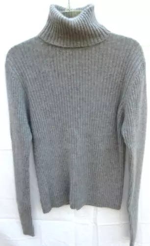 Linda Richards 100% Cashmere Gray Ribbed Turtleneck Super Soft Sweater M - Picture 1 of 3